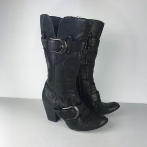 BORN black leather heeled tall boot, 7/38